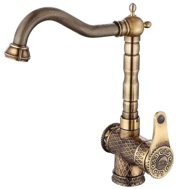 Antique bronze ornate diamond pattern bathroom sink faucet
