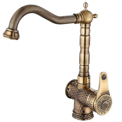 Antique bronze ornate diamond pattern bathroom sink faucet