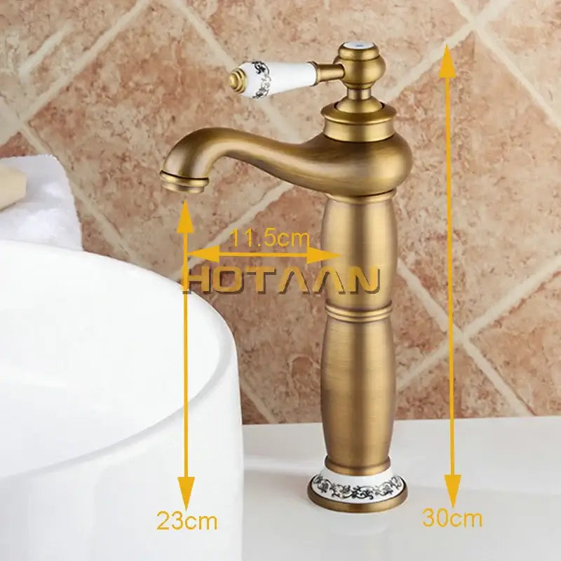 Antique bronze brass basin faucet with floral ceramic bathroom mixer
