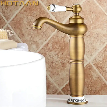 Antique bronze brass basin faucet with floral ceramic bathroom mixer