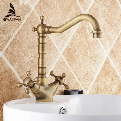 Antique bronze brass swivel basin faucet kitchen curved spout