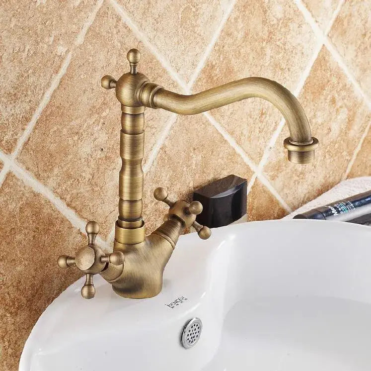 Antique bronze brass swivel basin faucet kitchen curved spout