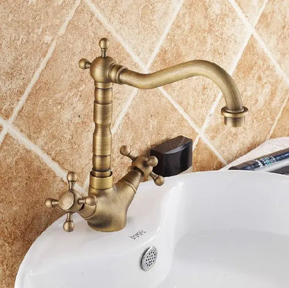 Antique bronze brass swivel basin faucet kitchen curved spout