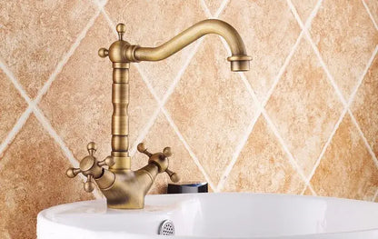 Antique bronze brass swivel basin faucet kitchen curved spout