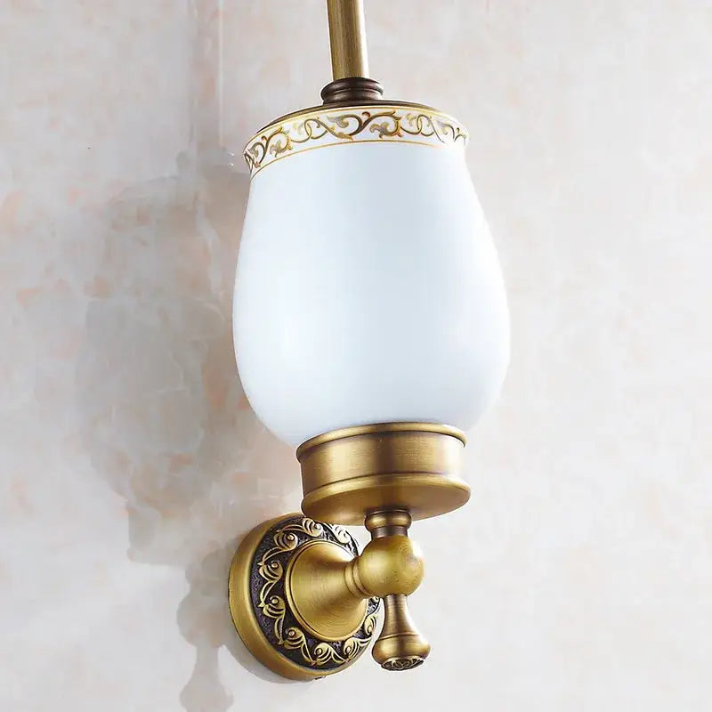 Antique bronze & gold brass toilet brush holder bathroom set