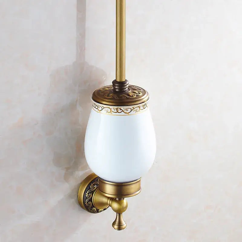 Antique bronze & gold brass toilet brush holder bathroom set