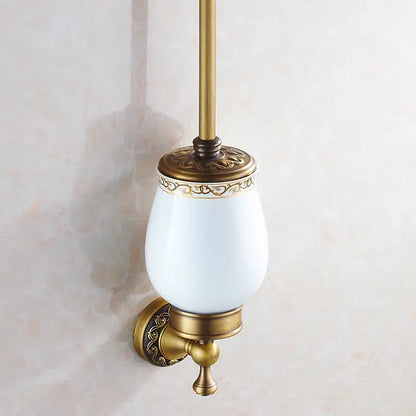 Antique bronze & gold brass toilet brush holder bathroom set