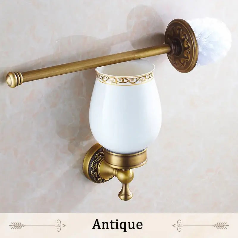 Antique bronze & gold brass toilet brush holder bathroom set