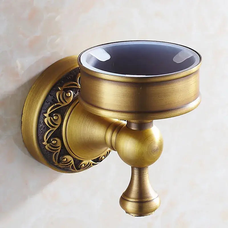 Antique bronze & gold brass toilet brush holder bathroom set