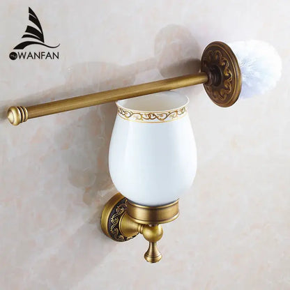 Antique bronze & gold brass toilet brush holder bathroom set