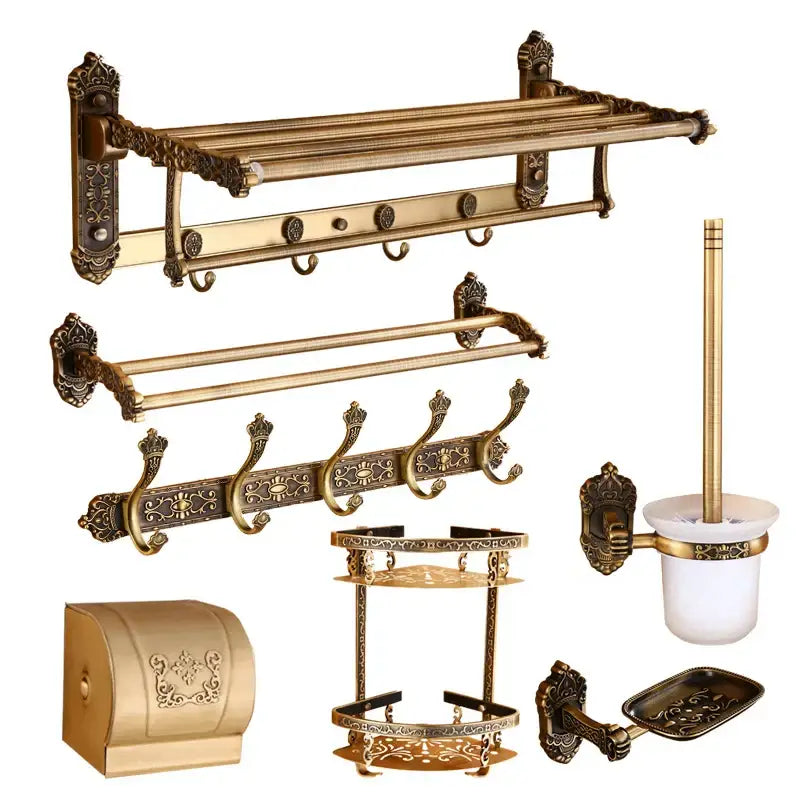 Antique bronze carved aluminum bathroom accessories set