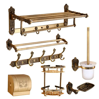 Antique bronze carved aluminum bathroom accessories set