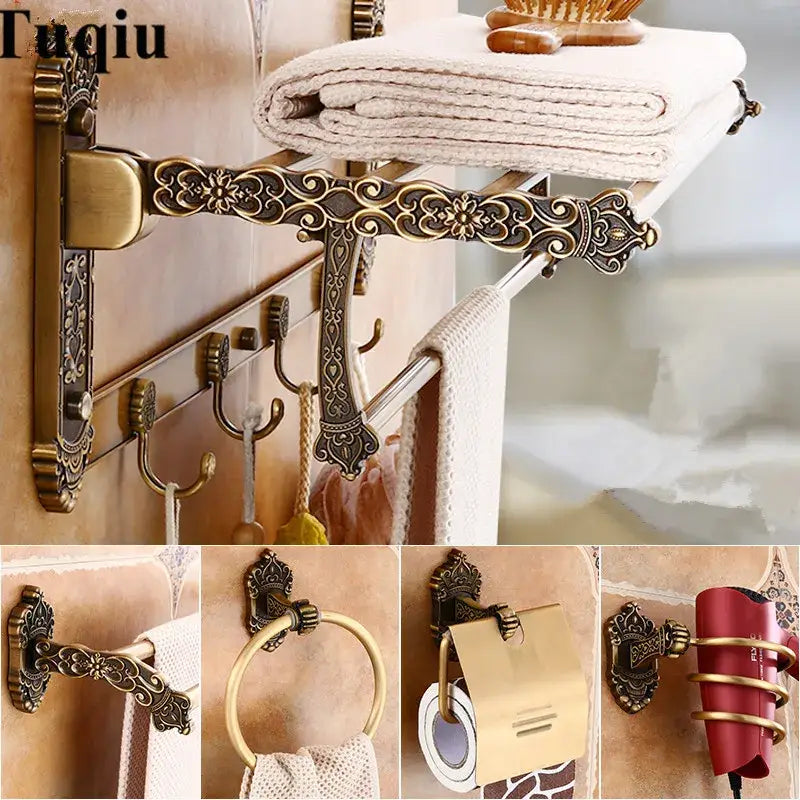Antique bronze carved aluminum bathroom accessories set