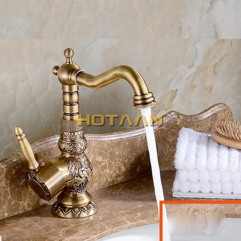 Antique floral bronze kitchen basin faucet mixer tap