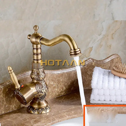 Antique floral bronze kitchen basin faucet mixer tap