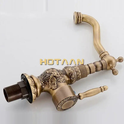 Antique floral bronze kitchen basin faucet mixer tap