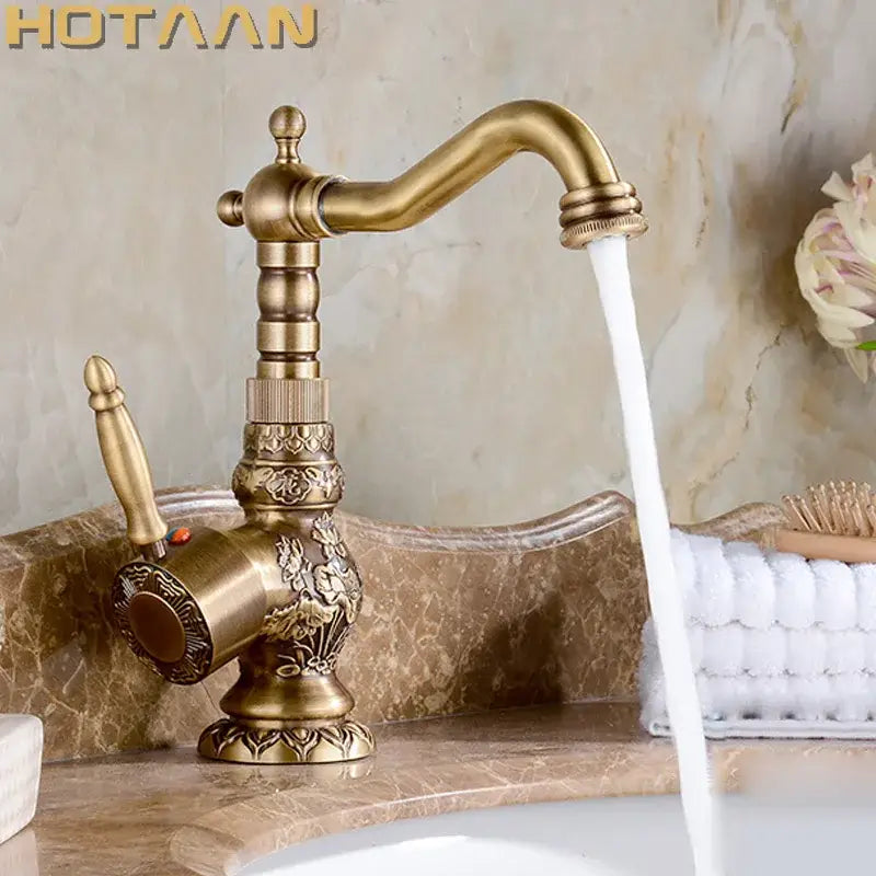 Antique floral bronze kitchen basin faucet mixer tap