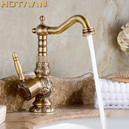 Antique floral bronze kitchen basin faucet mixer tap