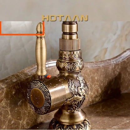 Antique floral bronze kitchen basin faucet mixer tap