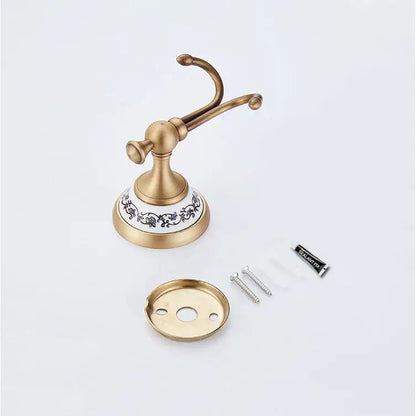 Antique bronze ceramic robe hook – bathroom blue floral double hook