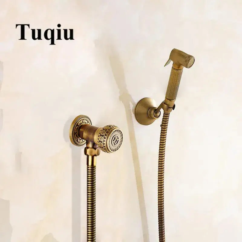 Antique bronze bidet sprayer set with ornate detail bathroom shower