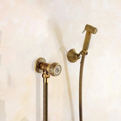 Antique bronze bidet sprayer set with ornate detail bathroom shower