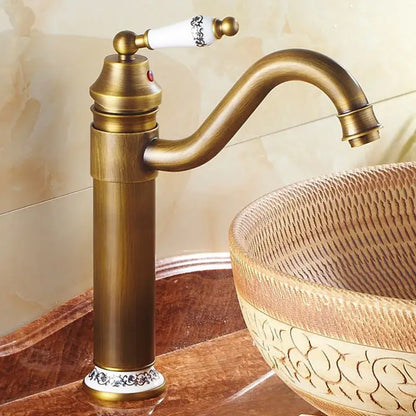 Antique bronze finish floral ceramic handle bathroom sink faucet