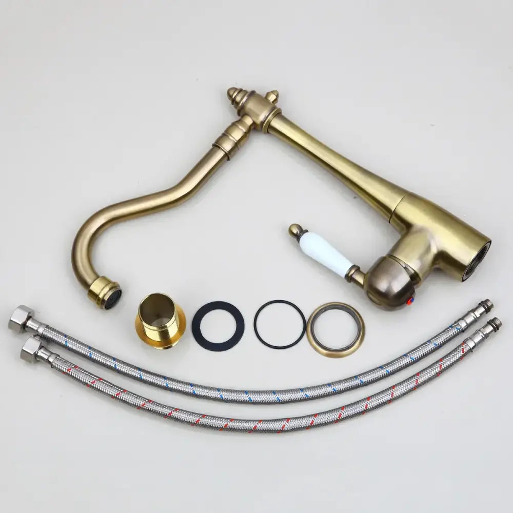 Antique bronze kitchen faucet with ceramic handle swivel basin tap