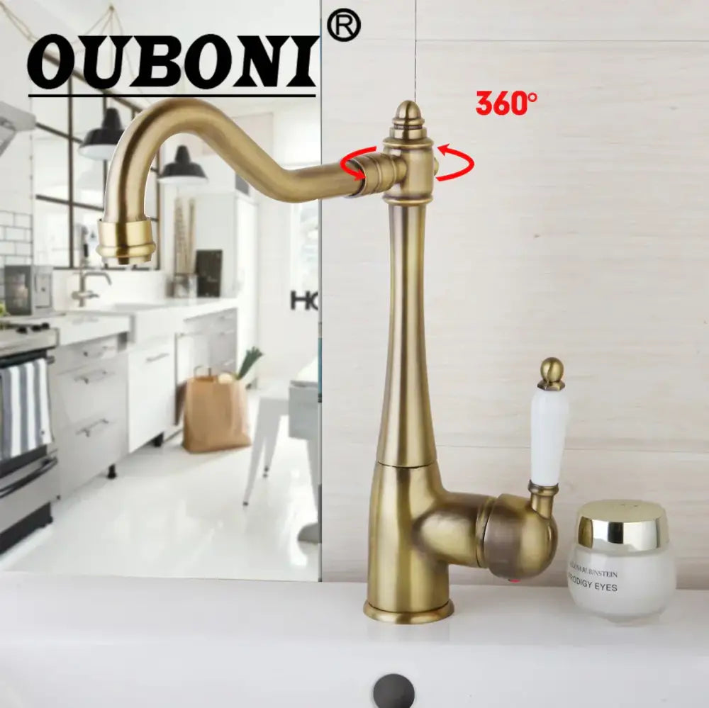 Antique bronze kitchen faucet with ceramic handle swivel basin tap