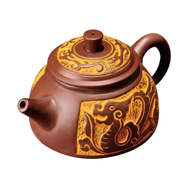 Antique bronze teapot set with dragon motifs for dining room