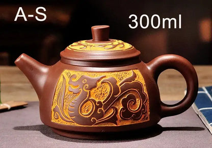 Antique bronze teapot set with dragon motifs for dining room