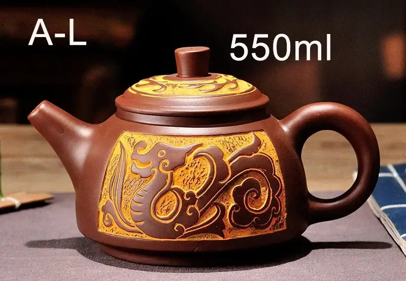 Antique bronze teapot set with dragon motifs for dining room