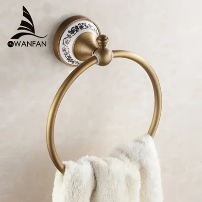 Antique bronze floral ceramic towel ring – bathroom wall holder