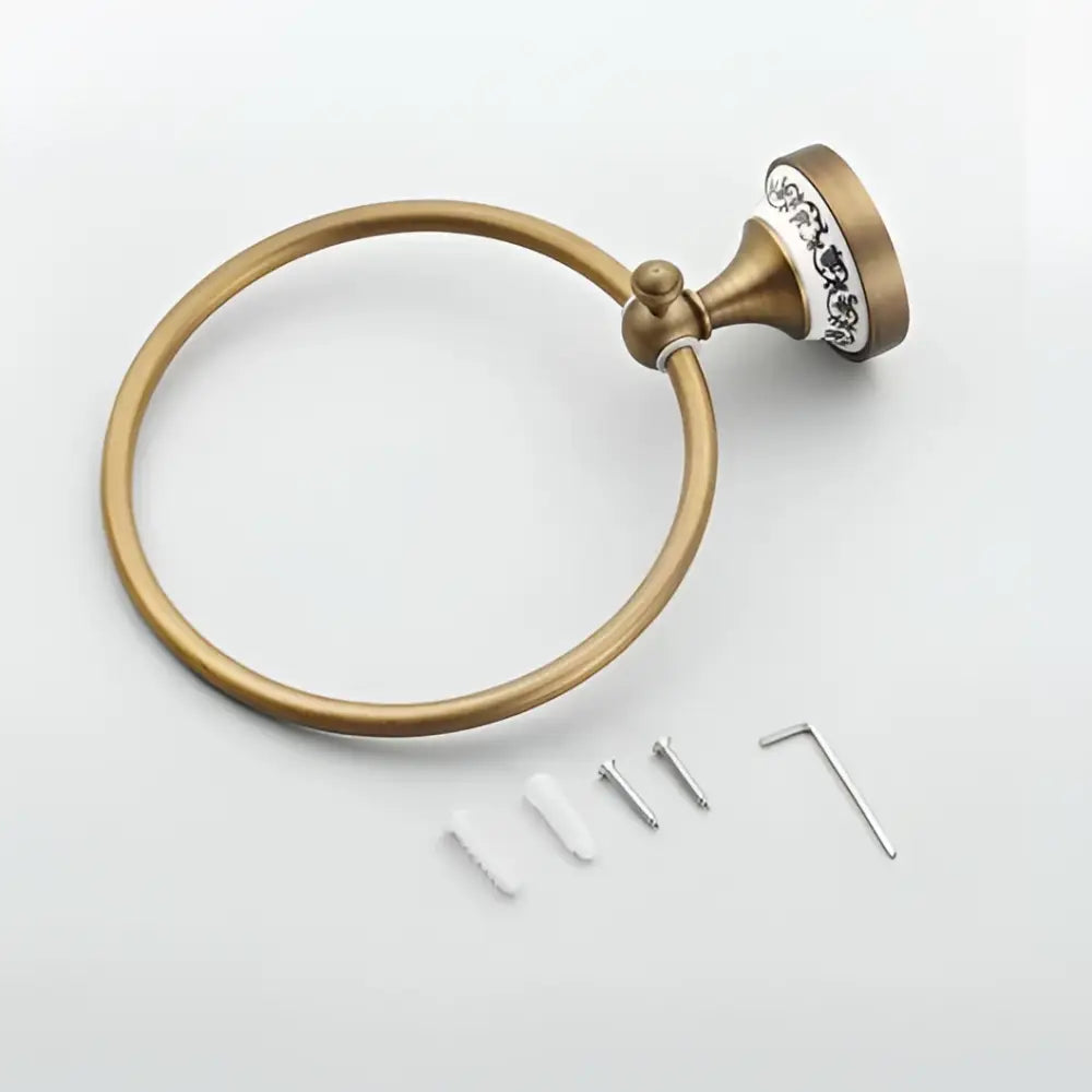 Antique bronze floral ceramic towel ring – bathroom wall holder