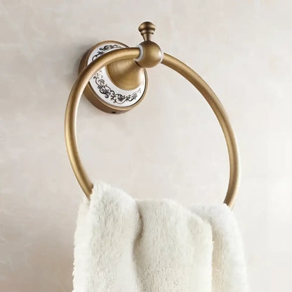 Antique bronze floral ceramic towel ring – bathroom wall holder