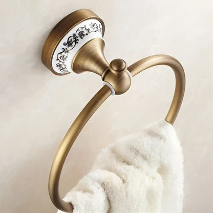 Antique bronze floral ceramic towel ring – bathroom wall holder