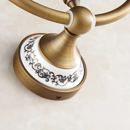 Antique bronze floral ceramic towel ring – bathroom wall holder