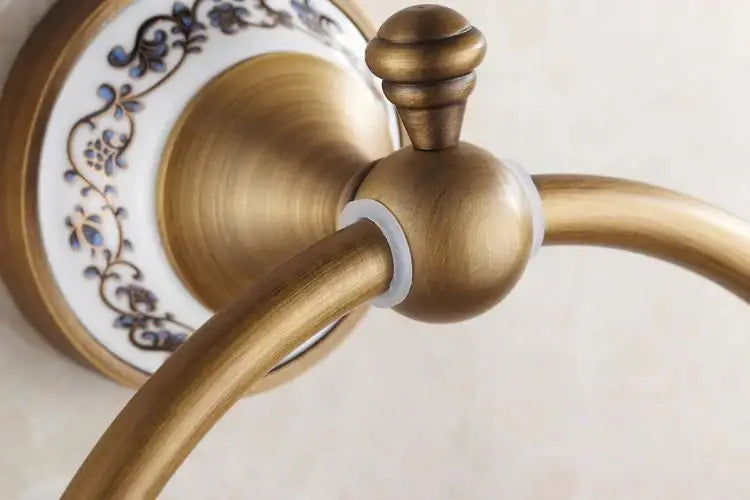 Antique bronze floral ceramic towel ring – bathroom wall holder