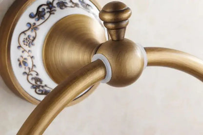 Antique bronze floral ceramic towel ring – bathroom wall holder