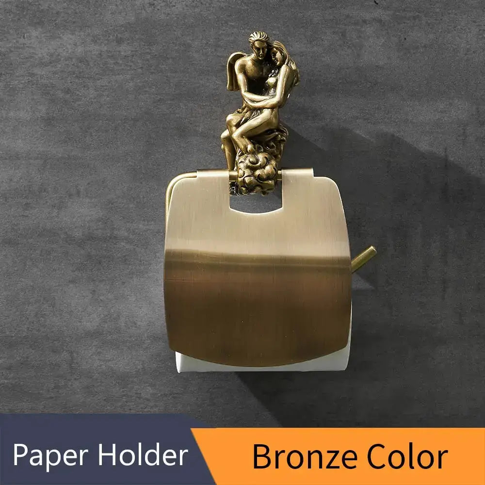 Ornate silver angel wall mounted toilet paper holder bathroom decor
