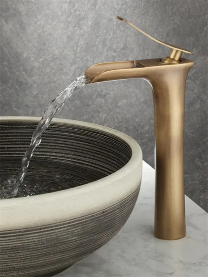Modern antique bronze waterfall bathroom faucet with hot & cold mixer tap