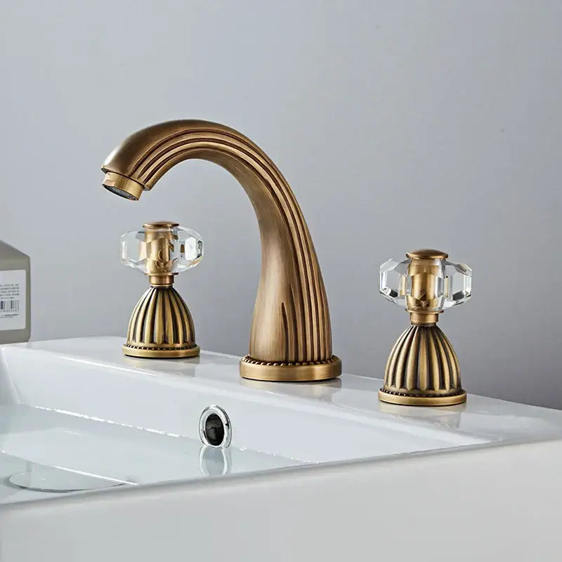 Antique bronze widespread basin faucet with crystal knobs bathroom tap