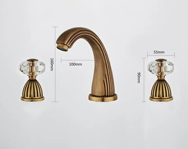 Antique bronze widespread basin faucet with crystal knobs bathroom tap