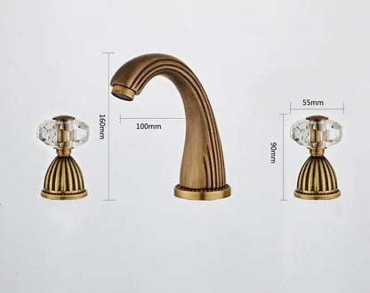 Antique bronze widespread basin faucet with crystal knobs bathroom tap