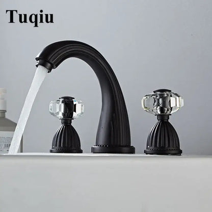 Antique bronze widespread basin faucet with crystal knobs bathroom tap