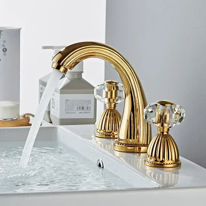Antique bronze widespread basin faucet with crystal knobs bathroom tap