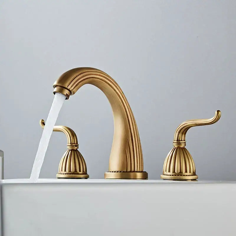Antique bronze ornate widespread basin faucet for bathroom