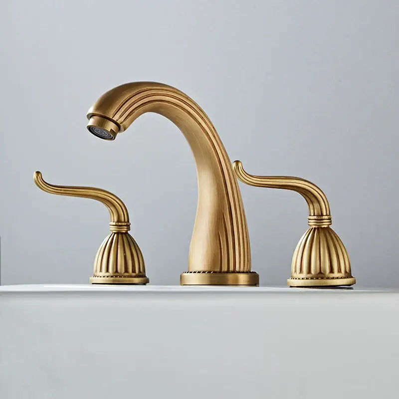 Antique bronze ornate widespread basin faucet for bathroom