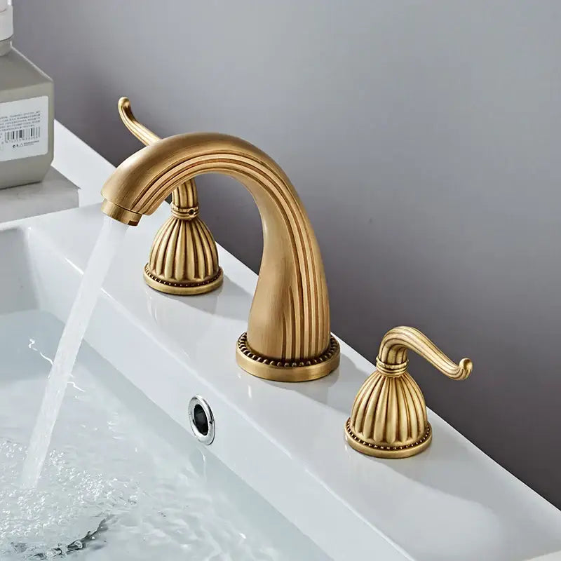 Antique bronze ornate widespread basin faucet for bathroom