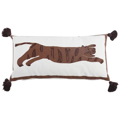 Antique brown tiger print pillow cover white bedroom decor with tassels
